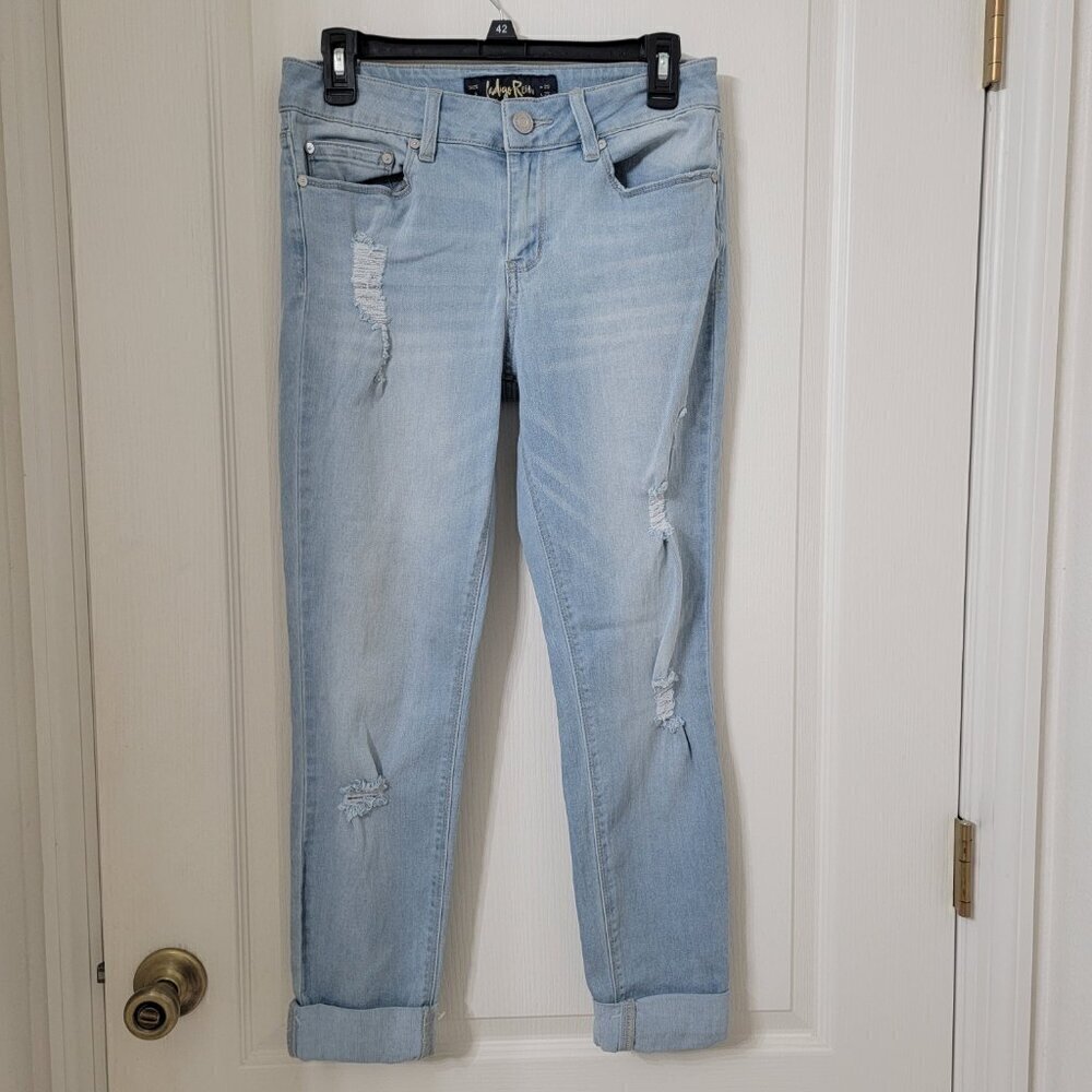 Indigo Rein Light Blue Highly Distressed Ankle Jeans Sz 29/25
